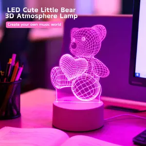 1pc 3D Visual Heart Bear Night Light, USB Table Lamp for Bedside and Study, Warm Gifts for Home and Friends, Low Voltage Tabletop Atmosphere Light