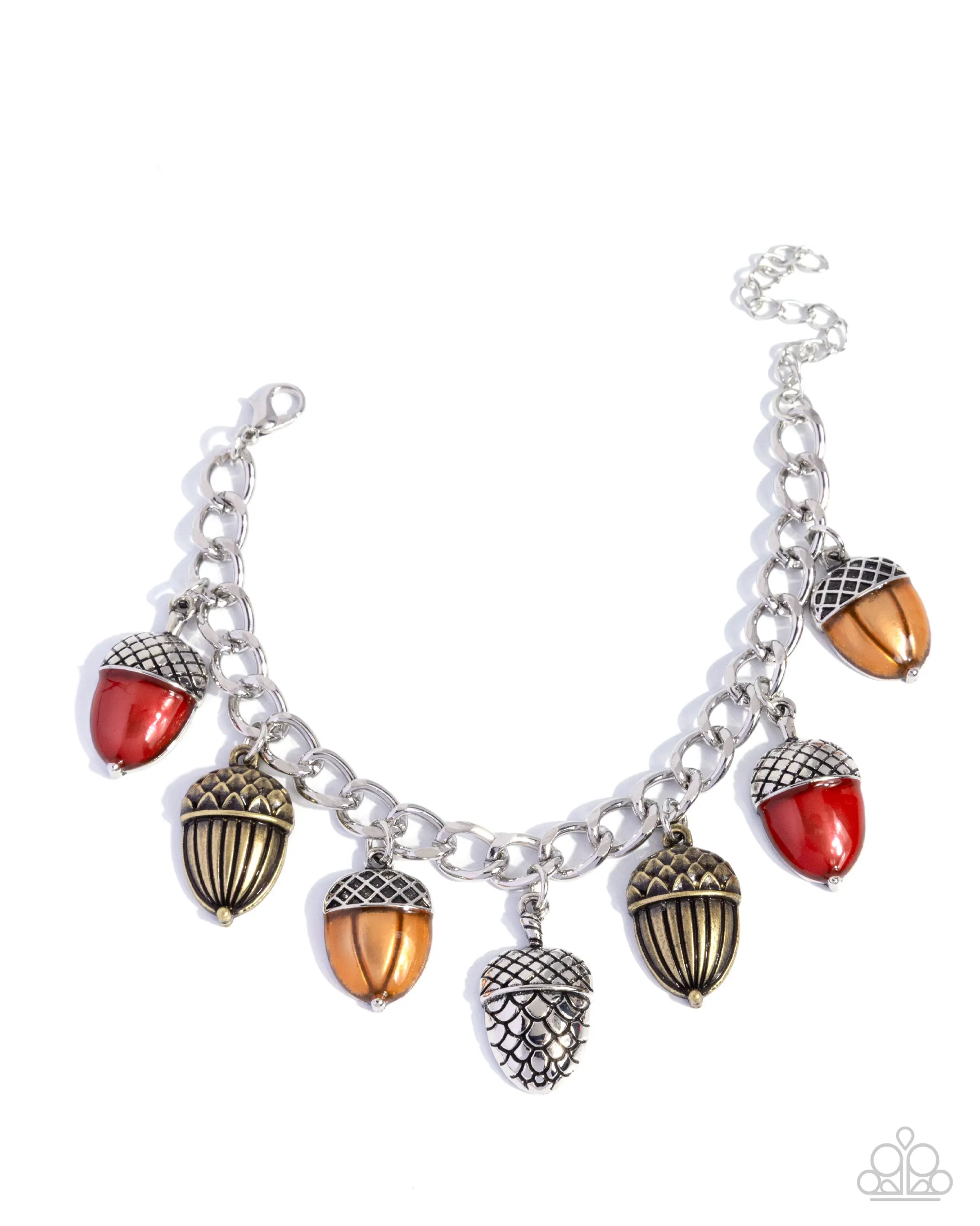 Autumn Acorns - Multi Color Fall Silver Bracelet - Paparazzi