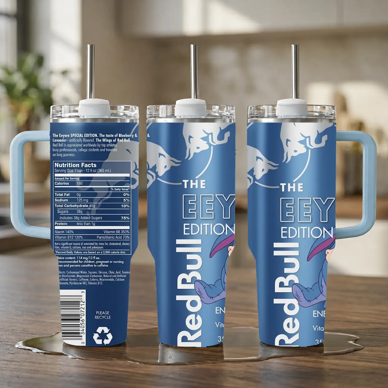 Red Bull Edition 40oz Stainless Steel Tumbler With Handle and Straw, Double Wall Vacuum Insulated Travel Mug