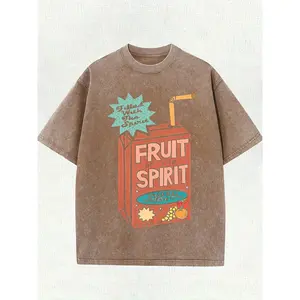 Men's Fruit of the Spirit 220g Heavyweight  T-Shirt - Vintage Washed Streetwear Tee with Christian Fruit of the Spirit Graphic Print, Loose Fit Round Neck Short Sleeve for Summer Casual Wear, Everyday Clothing, Comfortable Pullover,