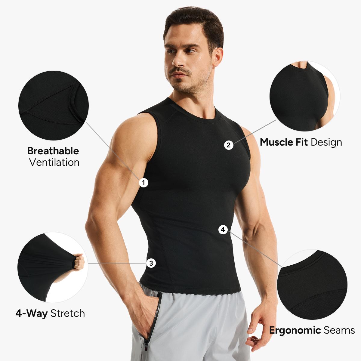 Nebility Men’s Compression Tank Top – Slim Fit Muscle Shaping Gym Shirt, Breathable & Sweat-Wicking Sleeveless Workout Vest for Training, Running & Fitness