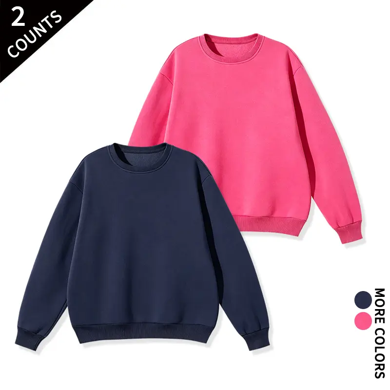 Men's 2-Pack Crew Neck (Round Neck) Menswear Sweatshirts, Solid Plain Breathable Fabric Fleece Pullovers, Loose Fit, Drop Shoulders, Long Sleeves - Ideal for Daily Jogging, Casual Ootd, Outfit Inspiration