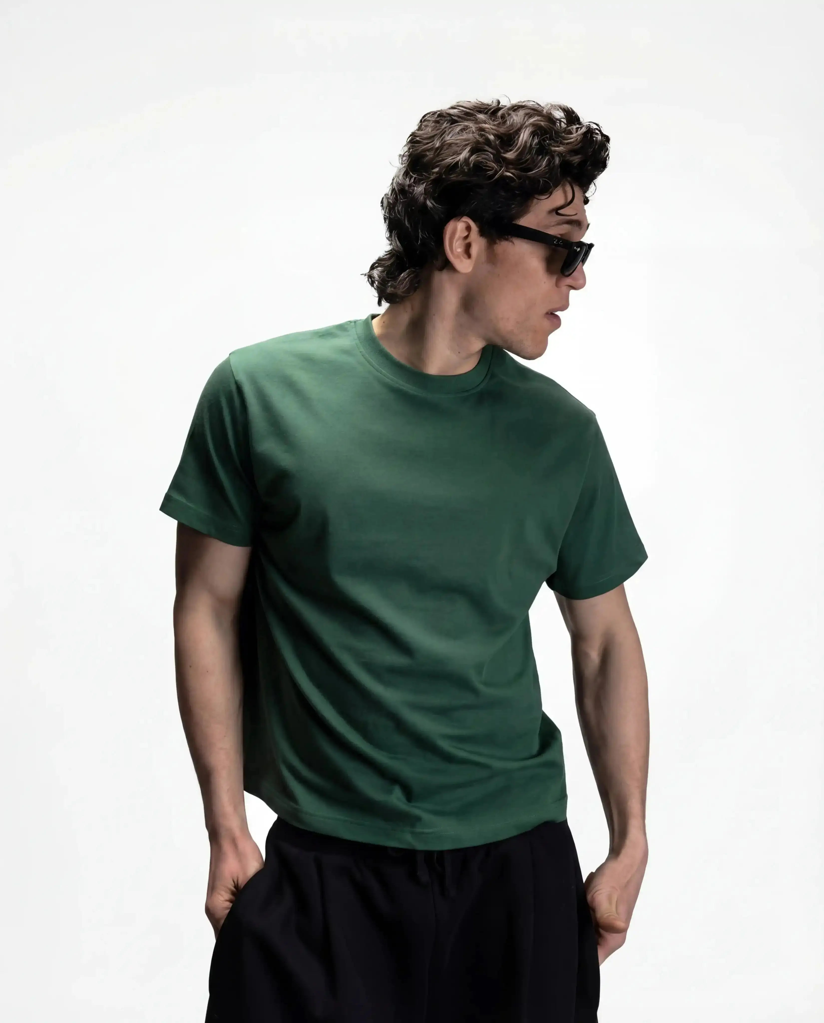 Standard Fit Cropped Tee, 220 GSM Organic Cotton - Pine Green