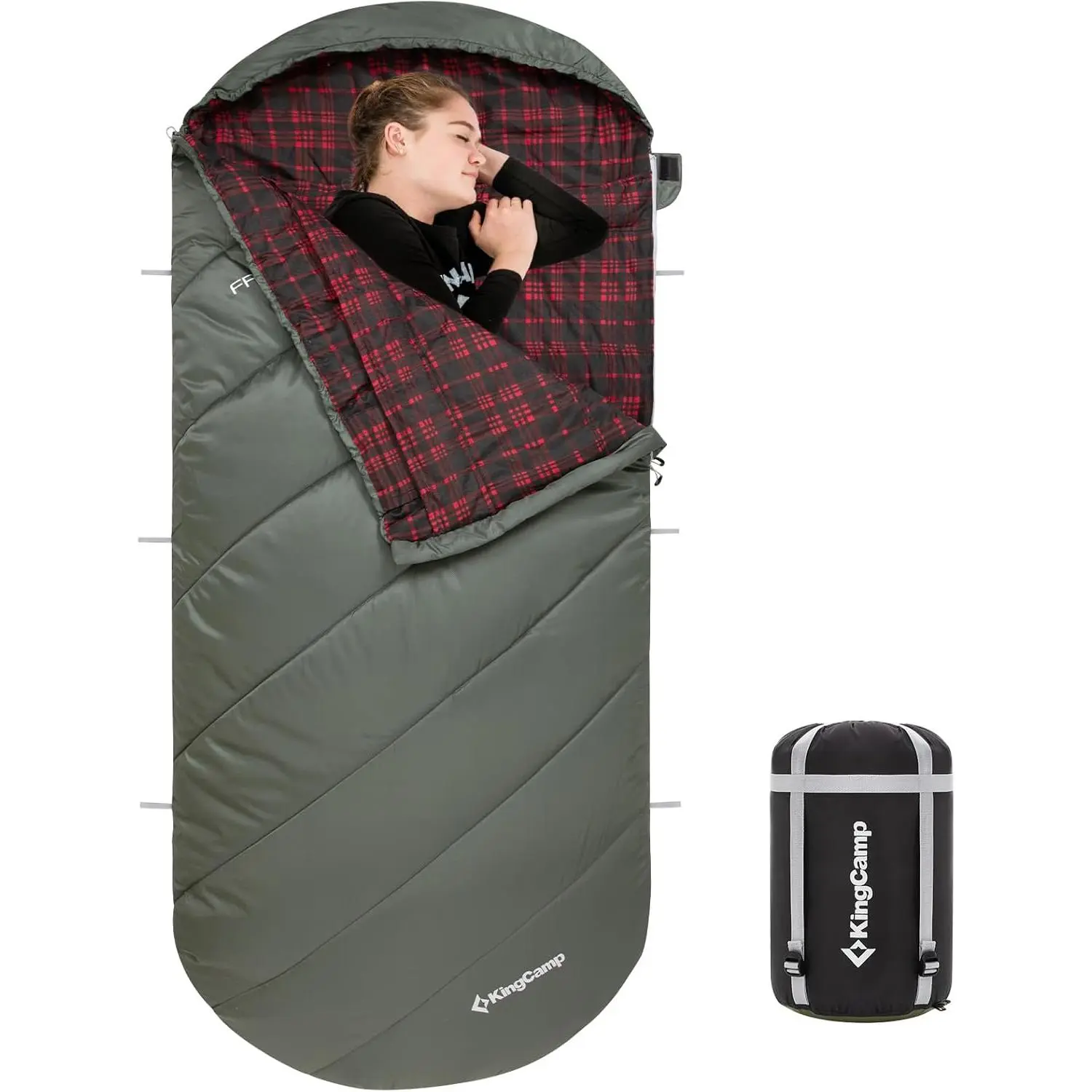 KingCamp Extra Large Sleeping Bag for Adults – Cold Weather Waterproof Flannel Sleeping Bag, Portable XL Size for Big & Tall, 3-Season Warm Camping Bag