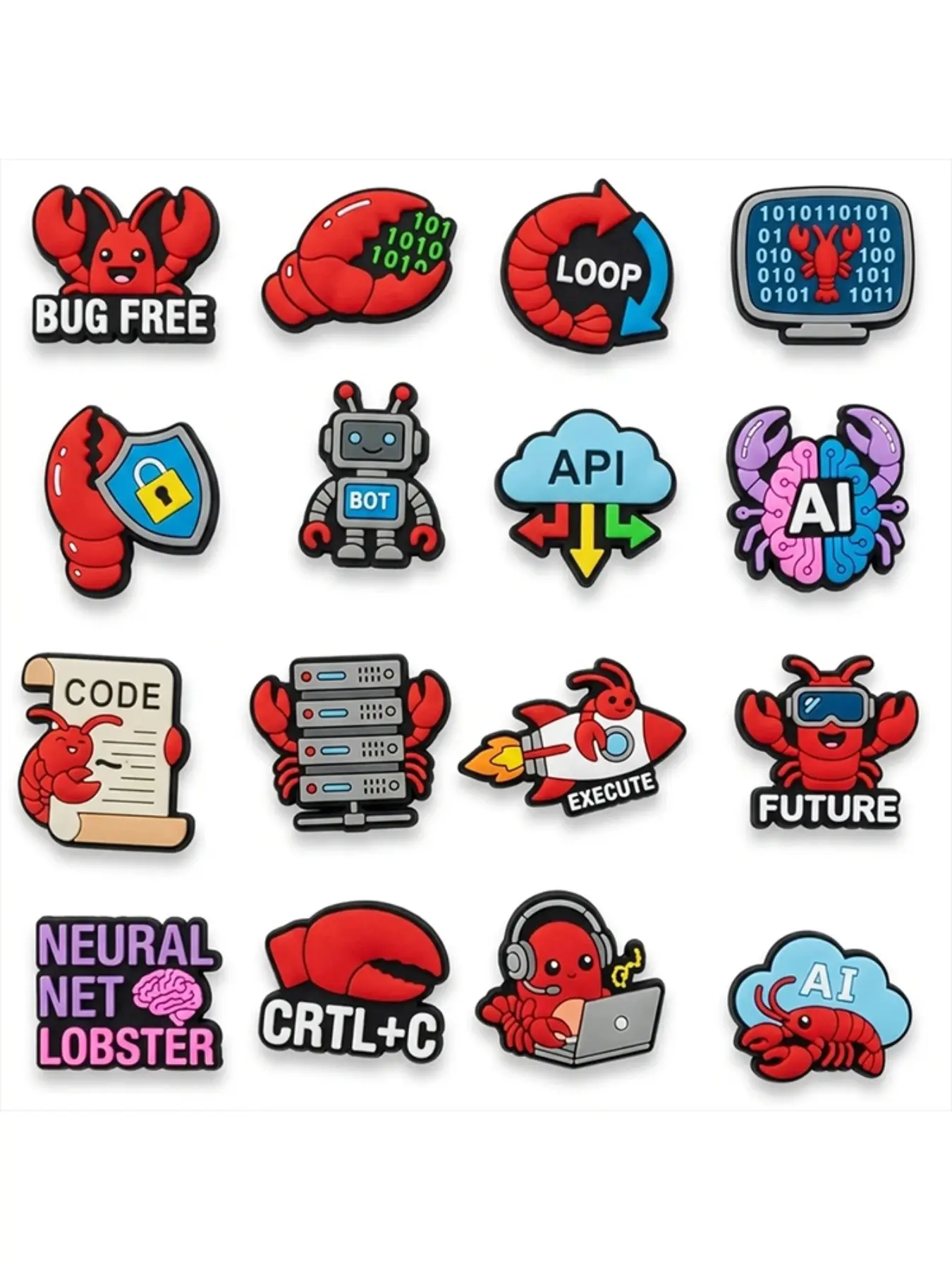 16 Pcs Lobster Bug Free Code Shoe Charms For Bubble Slides Clogs Sandals,PVC Shoe Decorations Accessories Buckle For Christmas Birthday Gifts