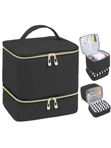 Double-Layer Nail Polish Storage Bag, Makeup Storage Bag Holds Up to 30 Bottles, Essential Manicure Tool Organizer for Beauty Studios & Salons