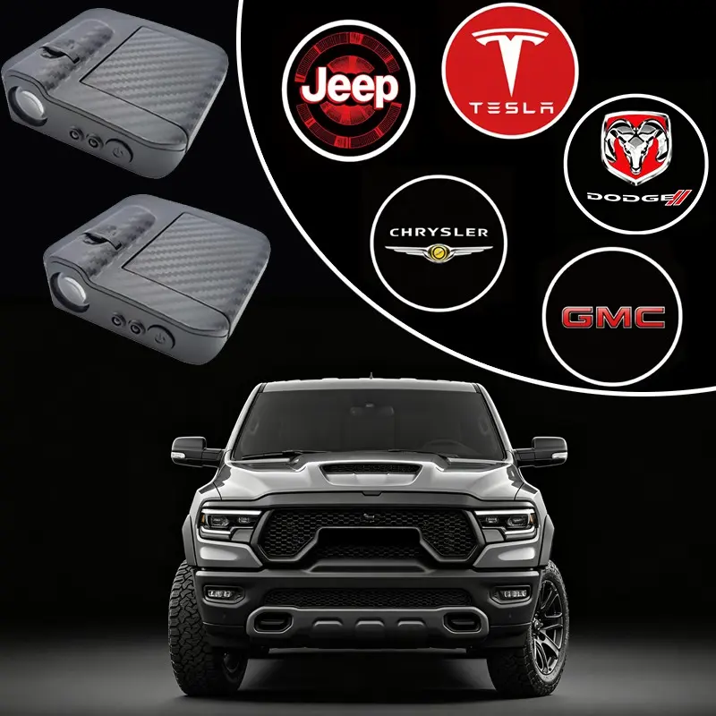 💡🚗 2-Piece LED Interior Decorative Logo Lights Compatible with All Series of Dodge, Jeep, Chrysler, GMC and Tesla | Auto Accessories | Door Projector Lights, Door Welcome Lights | Door Logo Lights Car Decorative Light