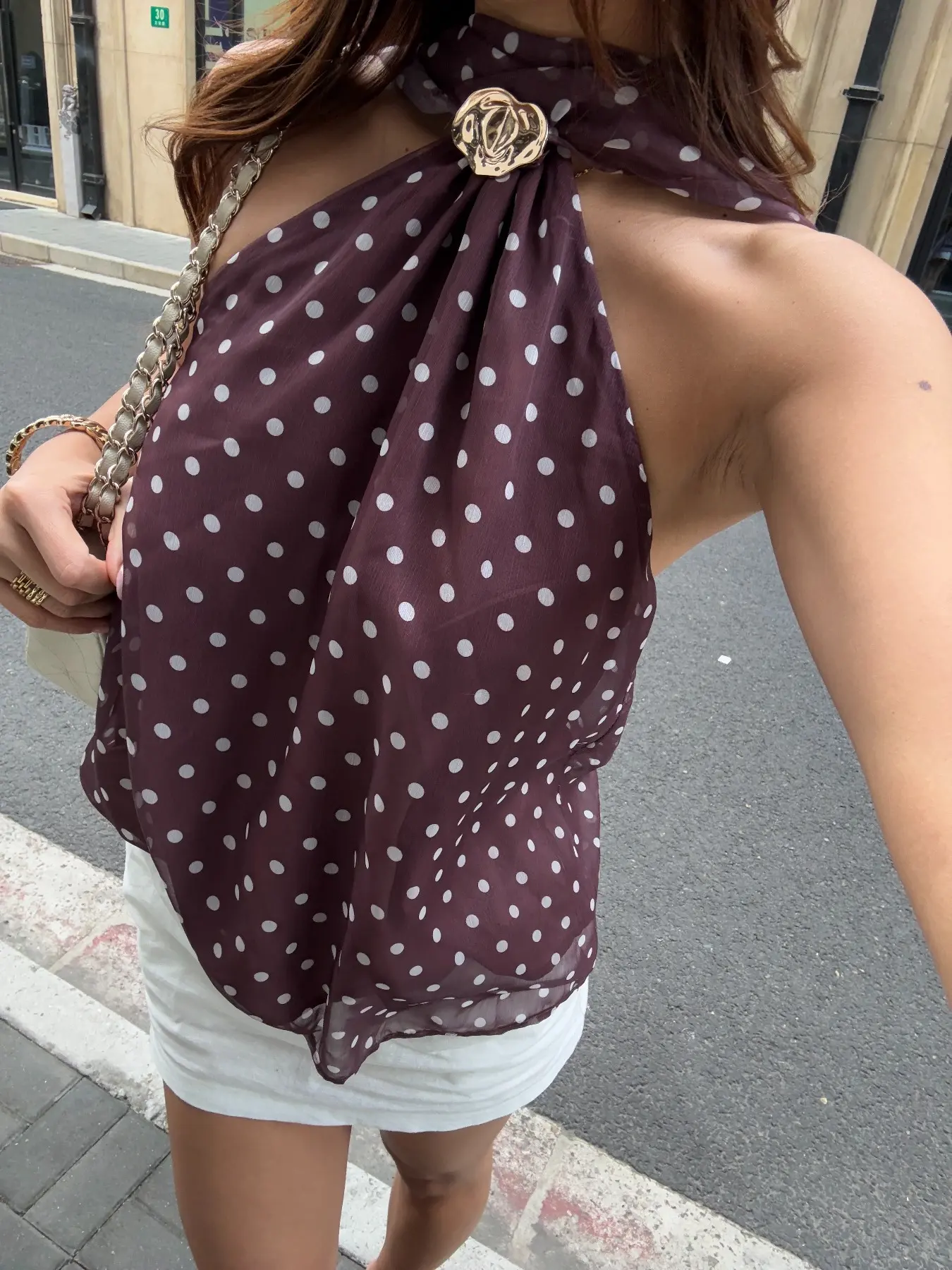 brown polka dot scarf top - TikTok Shop