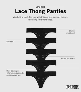 Victoria's Secret PINK Women's Lace Thong Underwear, Panties for Women, Multi Pack (XS-XXL)