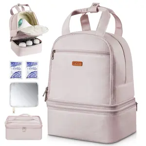 VEVOR Breast Pump Backpack, Breast Feeding Bag with Ice Pack, Fits for S1/S2, Pumping Accessories Breastmilk Storage, Portable Pump Carrying Case for Work, Travel and Family Use, Light Pink