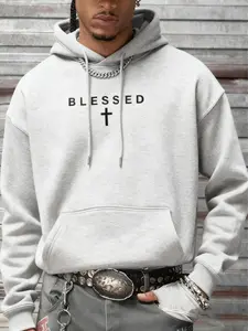 Men's 'BLESSED' Cross Graphic Hoodie | Oversized Fit, Minimalist Faith Print | Trendy Streetwear Essential | Perfect for Casual Urban & Faith-Based Style Enthusiasts
