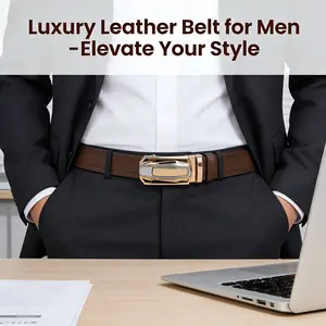【cuttable】Genuine Leather Men's Automatic Buckle Ratchet Belt | Adjustable & Comfortable Fit | Ideal Father's Day Gift, Business Formal Belt, Casual Everyday Belt | Great Gift for Husband, Father, Friends | Classic Timeless Design
