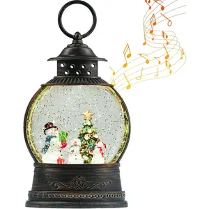 Christmas Snow Globe Lantern, Musical Lighted Snowman and Tree Snow Globes with 6H Timer, Battery & USB Operated Spinning and Swirling Glitter Snow Globes Christmas Decorations