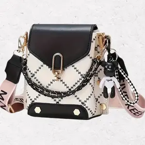 Elegant Mini Plaid Crossbody Bag for Women - Chic Flap Closure with Chain Detail & Adjustable Wide Strap, Lightweight Faux Leather, Small Crossbody Bag