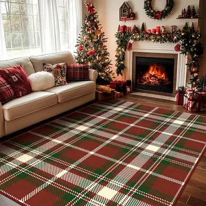 Christmas Home Decor Plaid Print Living Room Carpet, Soft Non-Slip Washable Rug, Fashion High-End Sofa Coffee Table Mat, Home Decor Rugs