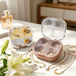 Sunflower & Shell Waving Mini Portable Double Layer Jewelry Box, Small Necklace Bracelet Organizer, Anti-tangle & Anti-oxidation, Multi-compartment, Compact Light Luxury Jewelry Storage Case