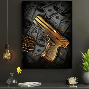 Gun and Money Motive Wall Art Motivational Handgun and Dollar Inspirational Poster