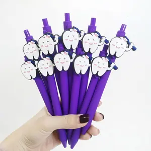 Soft Gel Sticker Ballpoint Pen, Cartoon Tooth Protection Design, Ink Clicker Pen, Ideal Back-To-School & Office Supplies