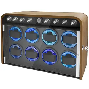 LELTNSOU Walnut Watch Winder with Color LED Lights & Key Lock – Quiet & Premium Display Case Stainless Steel Strap Leather Strap