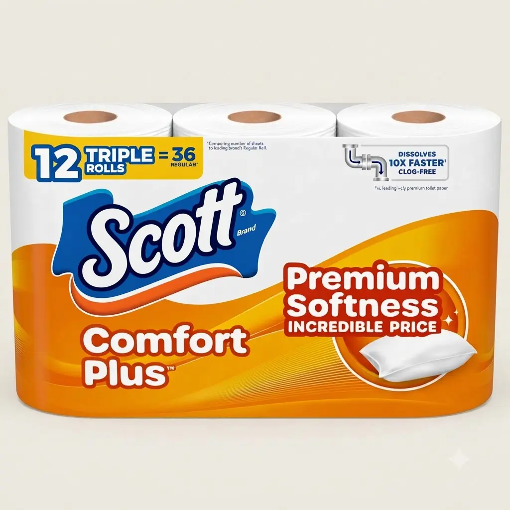 Scott ComfortPlus Toilet Paper 12 Triple Rolls 231 Sheets 1 Ply Septic Safe Clog Free Soft Bathroom Tissue Paper
