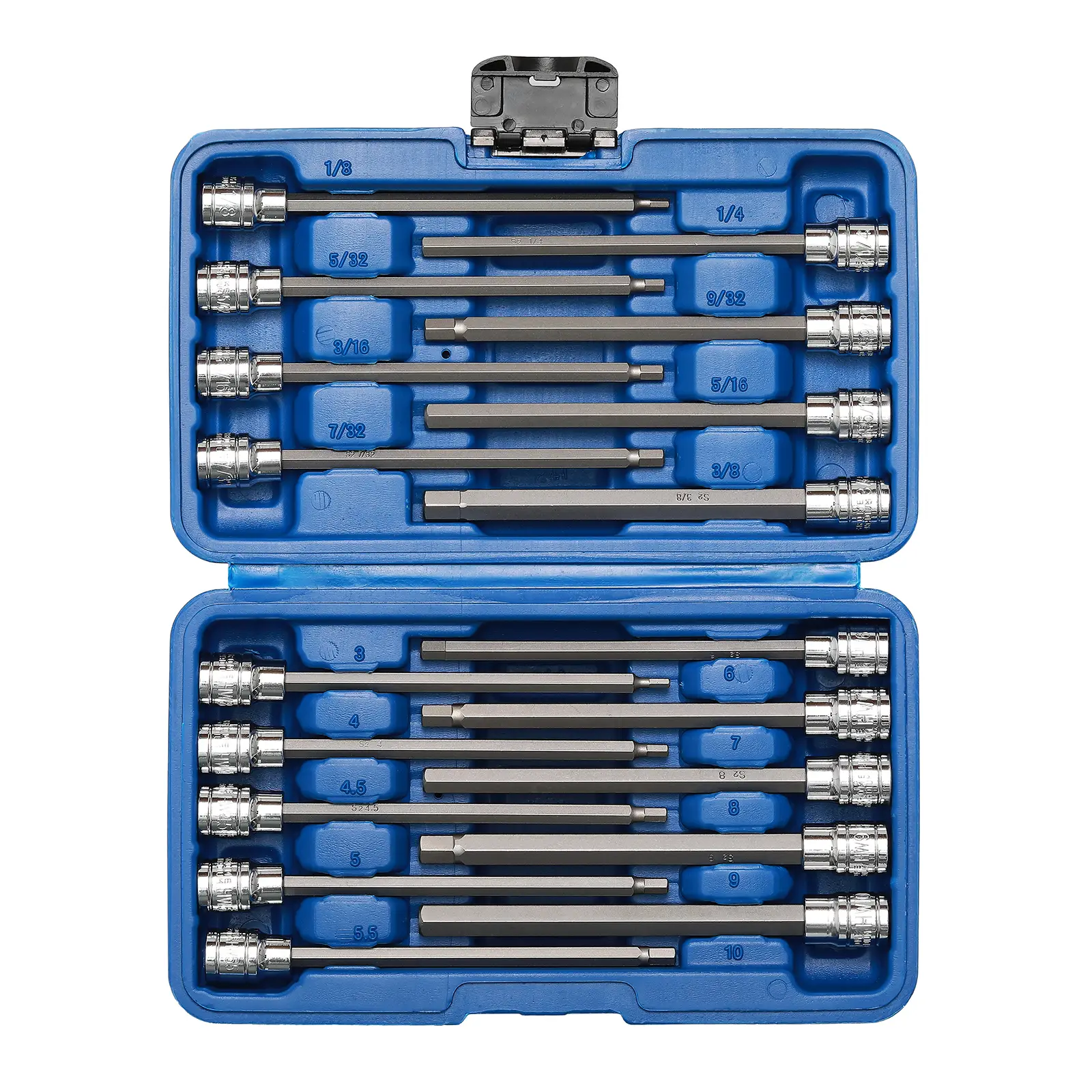 CASOMAN 18 Pieces 3/8 Inch Drive Long Hex Bit Socket Set,1/8 Inch to 3/8 Inch, 3mm to 10mm, SAE&Metric, Extra Long Allen Hex Bit Socket Set, CR-V and