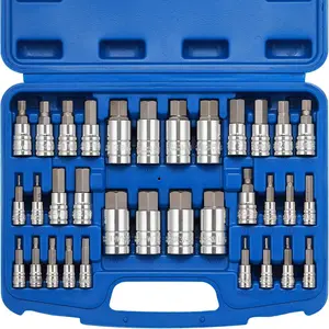 33 count Master Hex Allen Bit Socket Set, S2 & Cr-V Steel, SAE and Metric, 5/64-Inch to 3/4-Inch, 2mm to 19mm