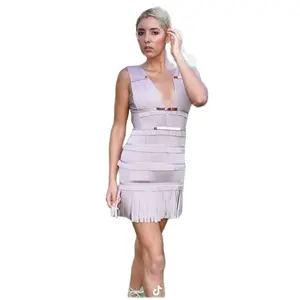 Herve Leger Iza Fringe Runway Mini Cocktail Dress