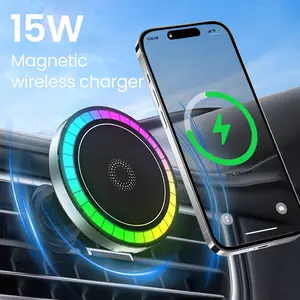 Wireless Car Charger with LED, Phone Holder Mount for Air Vent Smartphone 4 1 Charging Cable Electronic 15W
