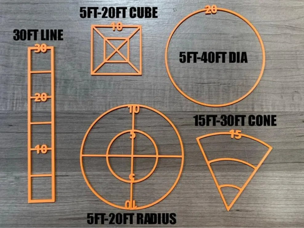 14pc Set of D&D Spell Templates for AoE Spells, for Dungeons & Dragons, 1" = 5ft