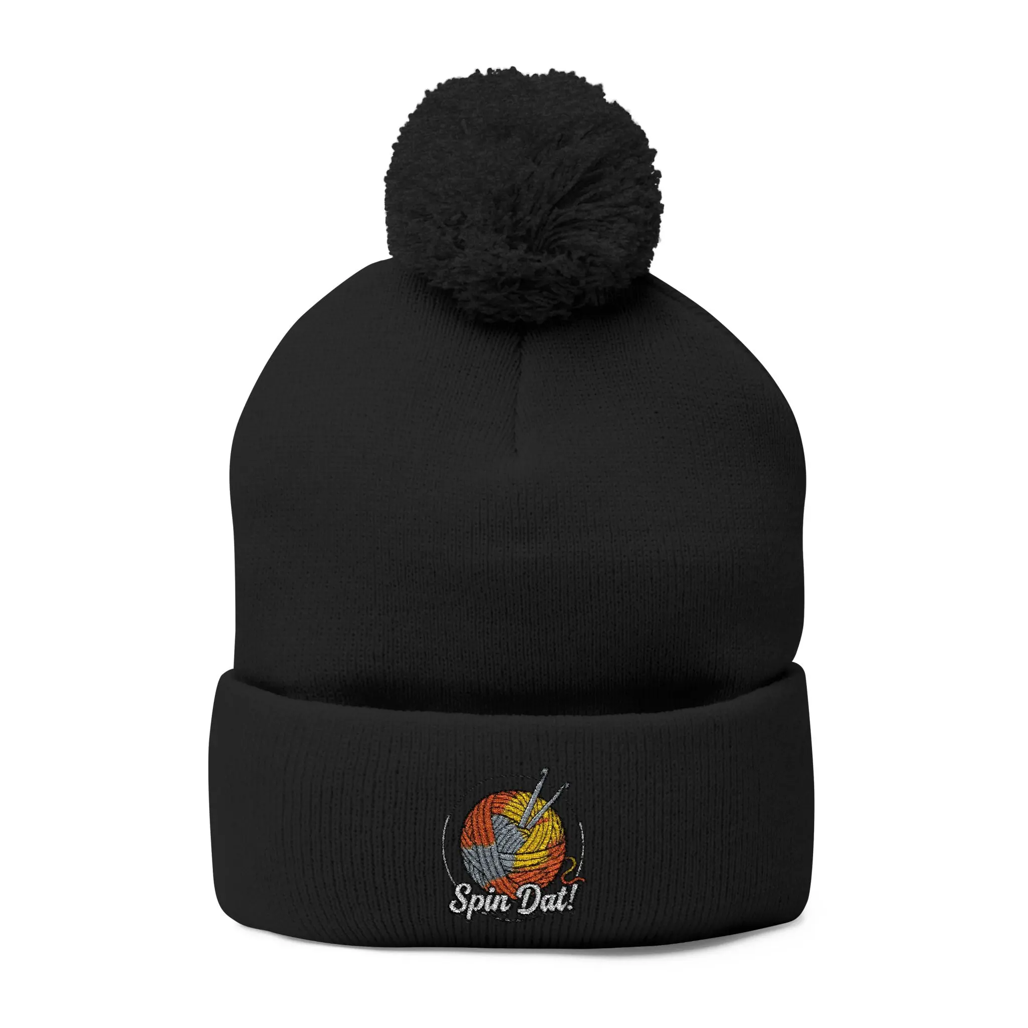 Cold Weather Beanie Hat - Soft Acrylic Knit with Pom-Pom Top, 12" Retro Fold-Over Cuff Hat with Embroidered Patch for Daily Commutes & Coffee Runners, Early-Morning Coffee Runs, Decorative Knit Hats