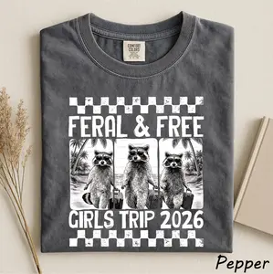 Comfort Colors® Feral & Free Girls Trip 2026 Shirt, Funny Raccoon Gang T-Shirt, Girl Vacation Weekend Matching Travel TShirts, Friends Trip Shirt