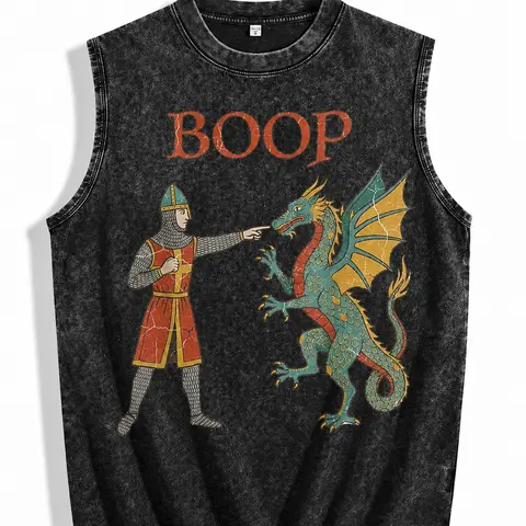 100% Cotton Vintage Acid Wash Medieval Dragon Meme Art streetwear The perfect gift for summer and autumn. graphic tees for men