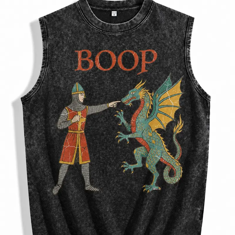 100% Cotton Vintage Acid Wash Medieval Dragon Meme Art streetwear The perfect gift for summer and autumn. graphic tees for men