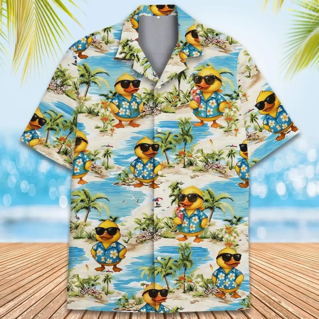 Tropical Duck Hawaiian Shirt For Men Women Youth, Rubber Duck Aloha Short Sleeve Button-Up, Summer Beachwear, Gift for Animal Lovers