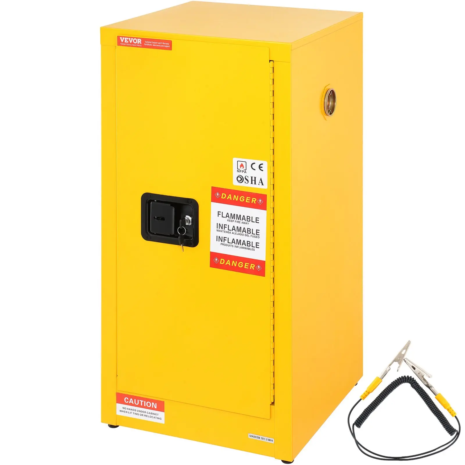 VEVOR 16gal Explosion-Proof Flammable Safety Cabinet, Cold-Rolled Steel Liquid Storage with Collecting Tank, Grounding Conductor, 2 Adjustable Shelves, 1 Door, 18.1x18.1x35.4in for Commercial Garage Workspaces, 18.1 X 18.1 X 35.4 In