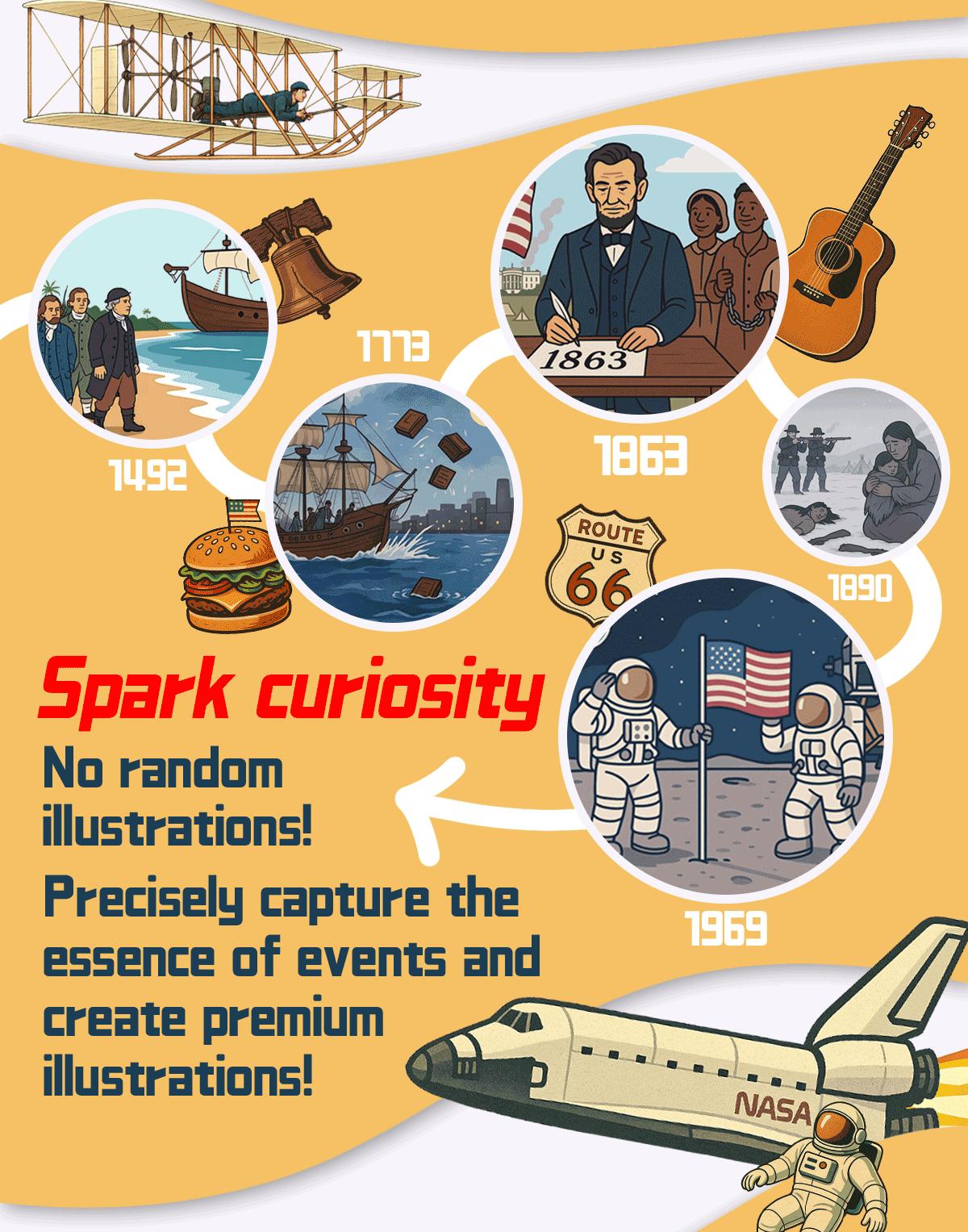 U.S. History Timeline Scroll American History Chart Illustrated Historical Events Poster 2 Meter Educational Timeline for Kids Teens Adults Classroom Wall Decor with Color Coded Milestones Famous Landmarks Inventors Presidents and Era Objects