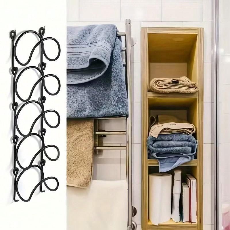 TAIMASI 5pcs Wall-Mounted Punch-Free Towel Storage Rack - Space-Saving, Multi-Functional Organizer For Towels & Bottles - Stylish Bathroom Accessories Set - For Bathroom Organization - Suitable For All Bathroom Styles - Great Gift For Housewarming