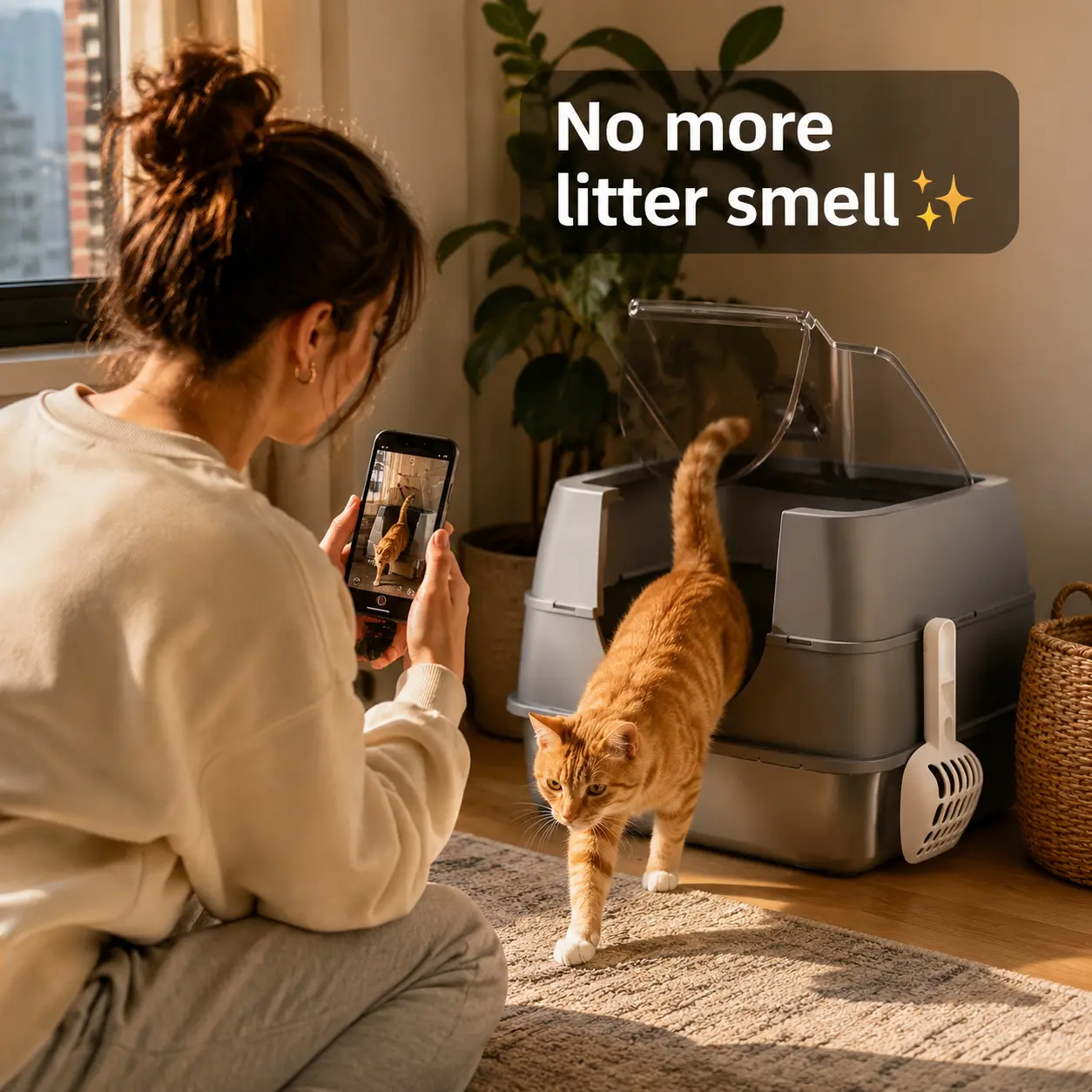Fully enclosed odor-proof large stainless steel cat litter box, splash guard design for easy cleaning, dome-style cat litter tray with spacious interior suitable for multi-cat households for indoor use. dream