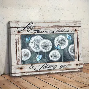 2D Flat 1pc Wooden Framed Canvas Painting Window And Dandelion Art Prints Wall For Bedroom Living Room Decor Life Is A Balance Of Holding On And Letting Go Canvas Print Picture With Framed Ready To Hang Gift
