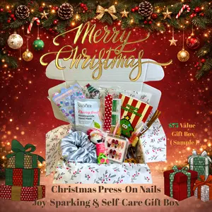 Beautizee Nails — Handmade Press-On Nails Christmas Gift Box, Gift-Ready Self Care Package for Women Girls, Reusable Salon-Quality Cozy Nails, Birthday, Holiday & Just-Because