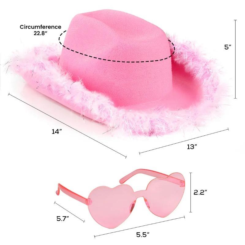 Cowgirl Hat with Glasses - Hot Pink Cowboy Hat with Feathers