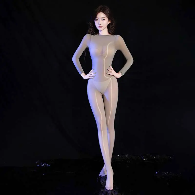 5D Transparent Glossy High-Cut Seamless Shiny Bodystocking One-Piece Stockings  Silky Tight Bodysuit