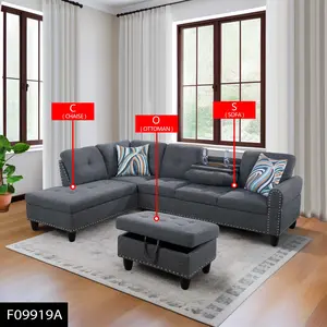 Soft Grey Linen 3-Piece Sofa Set, Modern Durable Couch for Home & Living Room