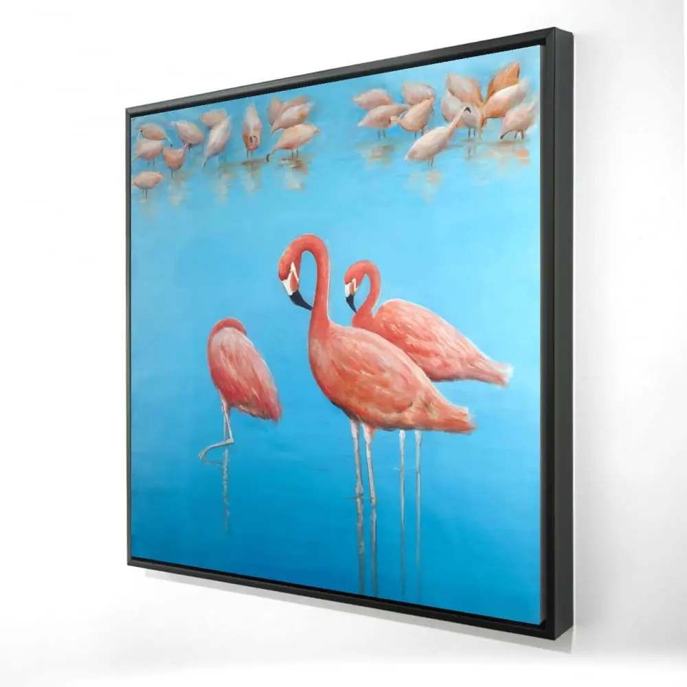 Begin Home Decor 2081-2424-AN206 24 x 24 in. Blue Flamingos Framed Canvas - Bedroom Wall Art Decor