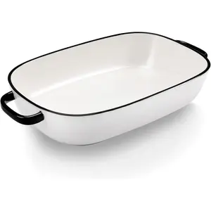 6 Quart Large Rectangular Baking Dish, 16x11 Inches Ceramic Baking Pan Casserole Dish for Cooking,Kitchen and Daily Use, Safe for Oven Microwave Refrigerator  Cabinet and Dishwasher,White