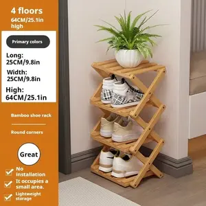 A Foldable Bamboo Shoe Rack, Crafted from High-quality Mountain Bamboo. Available in Multiple Tier Configurations. Sets up and Is Ready to Use Within 20 Seconds. Perfect for Small Spaces Near Home Entrances!