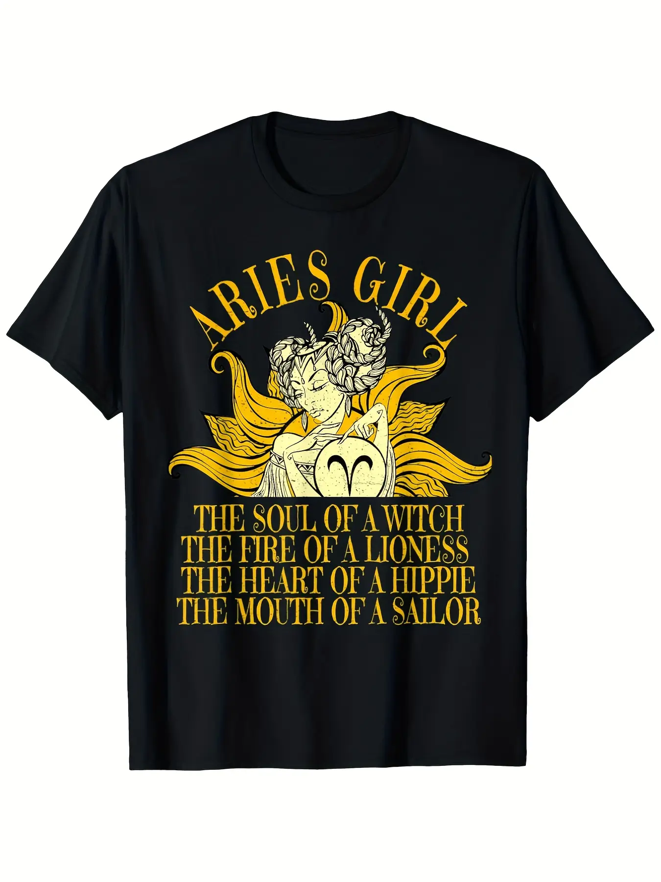 Women's Aries Zodiac T-Shirt - Heavyweight 180gsm unisex soft cotton short sleeve t shirt, vintage graphic casual tee for men women teens, perfect birthday holiday gift for camping travel gym daily street  wear