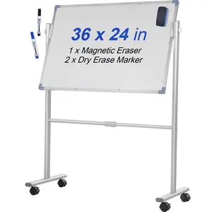 Spring new arrivals Mobile Magnetic Whiteboard, 36 x 24 Inch, Double Sided, 360 Degree Reversible Rolling Dry Erase Board, Height Adjustable with Aluminum Frame and Lockable Swivel Wheels, for Office School Home
