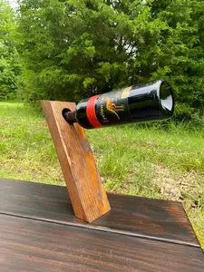 Rustic Floating Wine Holder – Chestnut Finish | Handmade 1-Bottle Display Rack (wine not included)