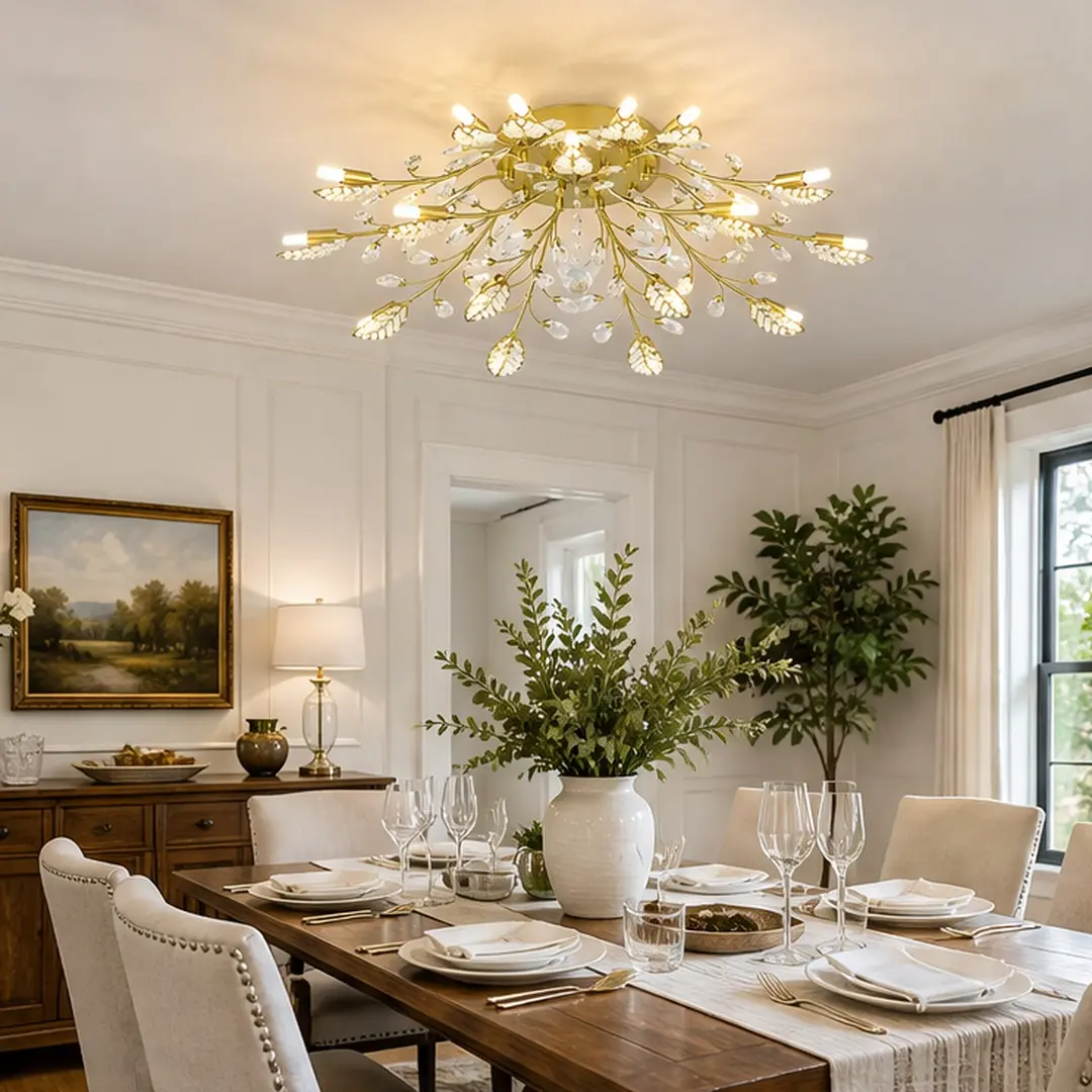 Gold 15-Light Crystal Rectangle Chandelier, Interior Light with Metal Frame & Seeded Glass, G9 Bulb Base (No Bulbs Included) for Dining Room, Elegant Lighting Fit for Incandescent/Edison Bulbs, American Traditional Style Ceiling Fixture